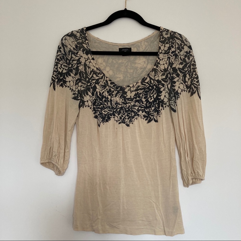 Anthropologie Deletta Cream and Black Top